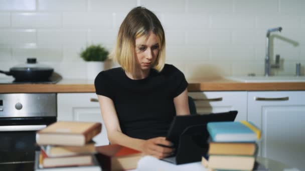 Distance Learning Teenage Girl Doing Her Schoolwork Tablet — Vídeo de stock