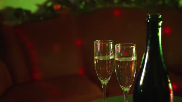 Bottle Champagne Two Glasses Night Club — Stock videók
