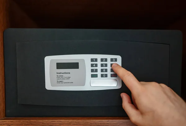 Man Hand Opening Small Safe — Stock Photo, Image