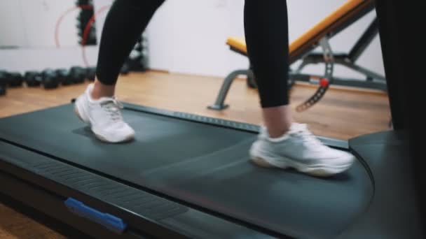 Woman Jogging Treadmill Gym — стоковое видео