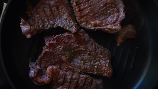 Beef Steak Pepper Fried Pan — Stock Video