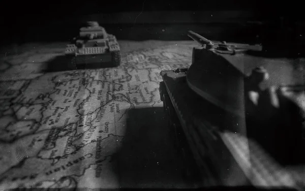 Tanques Brinquedo Mapa Operações Militares Ucrânia — Fotografia de Stock