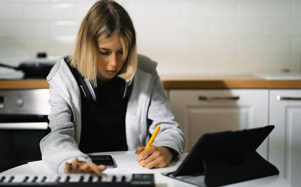 Teenage Girl Writing Composing Music Home — Stock fotografie