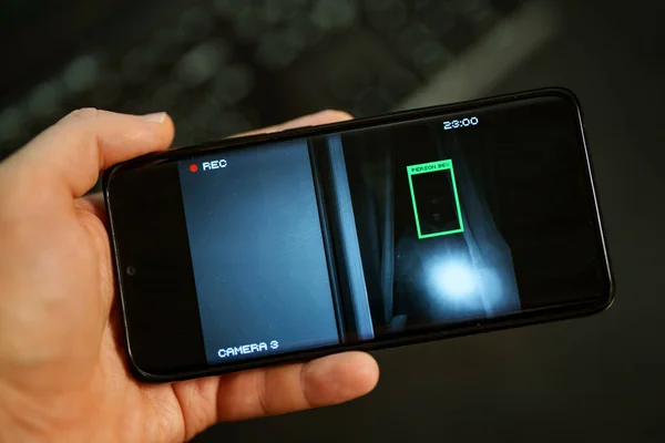 Security Camera Mobile App Face Recognition — Stock Photo, Image