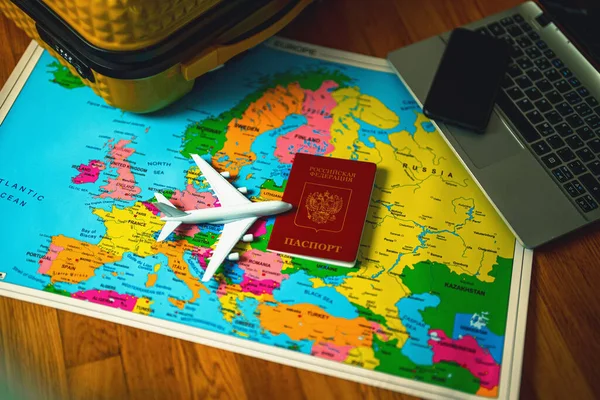 Passaporte Federação Russa Mapa Europa Conceito Viagem — Fotografia de Stock