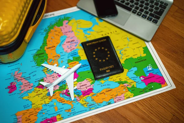 European Union Passport Europe Map Travel Concept — Stock Photo, Image