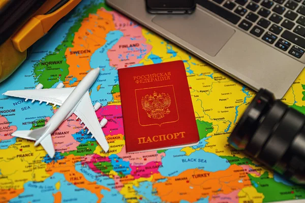 Passaporte Federação Russa Mapa Europa Conceito Viagem — Fotografia de Stock