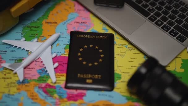 Pasaporte Unión Europea Europa Mapa Concepto Viaje — Vídeo de stock