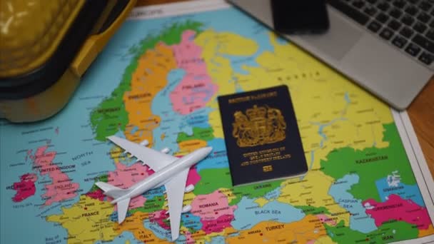 Reino Unido Gran Bretaña Pasaporte Mapa Europa Concepto Viaje — Vídeos de Stock