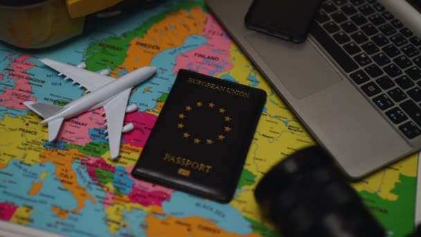 Pasaporte Unión Europea Europa Mapa Concepto Viaje — Vídeo de stock