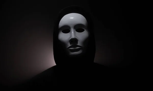 Man Wearing Mask Hoodie Black Background — Stock Photo, Image