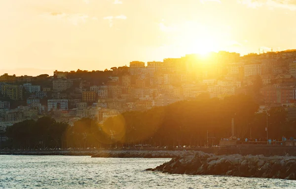 Uitzicht Napels Vanaf Zee Bij Zonsondergang — Stockfoto