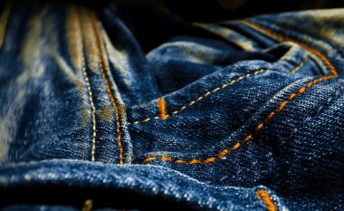 Denim mavi kot kumaş kumaşı. Yakın plan..