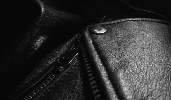 Black Leather Jacket Details Close — Stock Photo, Image