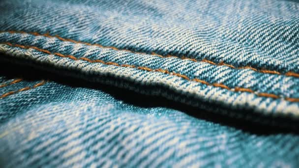 Denim Blue Jeans Stoff Textur Nahaufnahme — Stockvideo