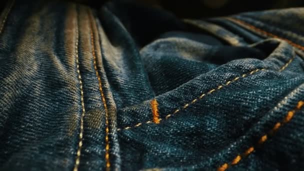 Denim Blå Jeans Tyg Struktur Närbild — Stockvideo