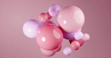 3 boyutlu kümelerle soyut bileşim. Pembe parlak gerçekçi baloncuklar. Topların gelecekteki arkaplanı