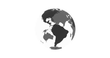 Dünya kıtalarının beyaz haritası ve pürüzsüz gölgeleri olan dünya ikonu. döngü 3d canlandırması