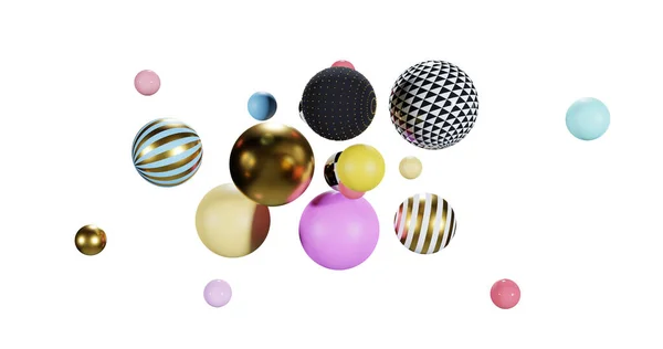 Абстрактні сфери на білому тлі, композиція літаючих кульок, 3D змішані реалістичні кулі Ліцензійні Стокові Зображення