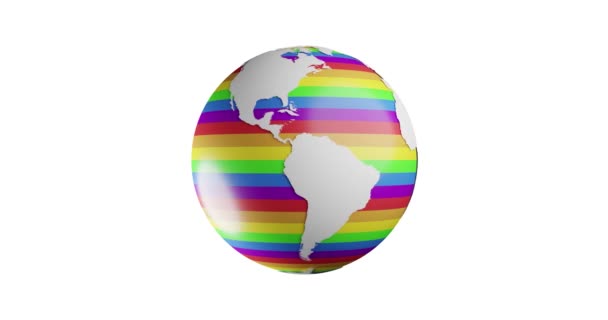 3d Globe met Gay Pride kleur. lus geïsoleerde animatie — Stockvideo