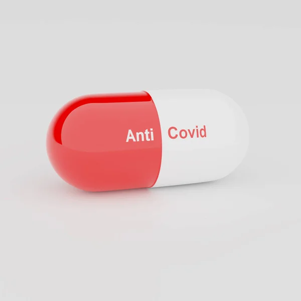 3d καθιστούν λευκό και κόκκινο χάπι, κοντά. Ιατρική έννοια της Πανδημικής Προστασίας του Ιού, Coronavirus COVID-19 — Φωτογραφία Αρχείου