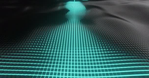 3D анимация черного абстрактного геометрического фона с синим светом блеска — стоковое видео