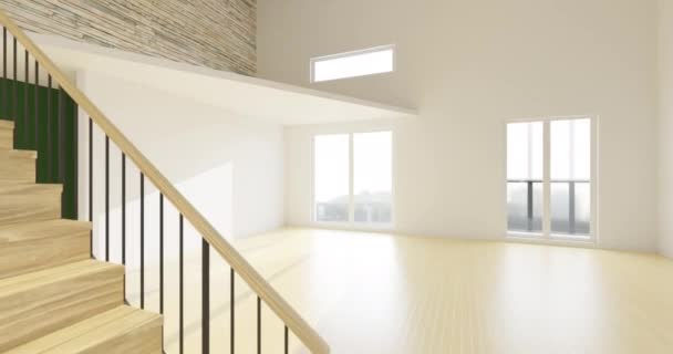Sala de estar moderna com área de cozinha. design plano de dois níveis de luxo. animação 3d — Vídeo de Stock