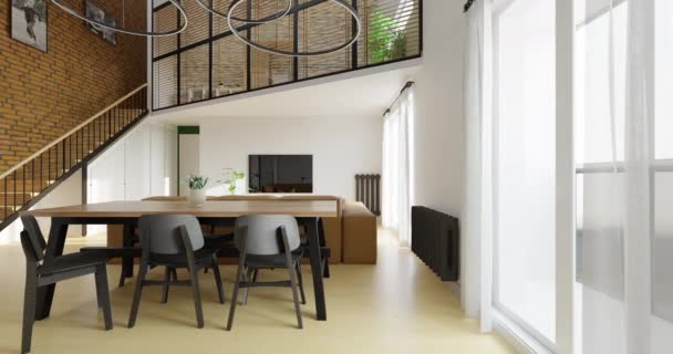 Séjour moderne avec coin cuisine. design plat de luxe à deux niveaux. Visualisation 3D — Video