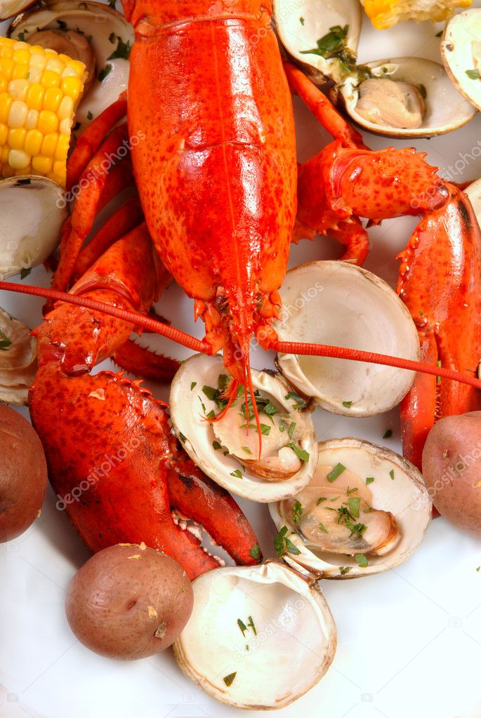 Delicious boiled lobster dinner