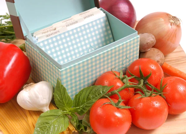 Ricetta scatola con ingredienti per spaghetti — Foto Stock