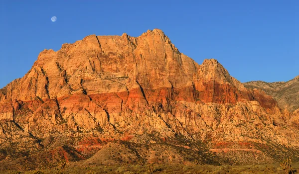 Luna sul Red Rock Canyon, Nevada all'alba — Foto Stock