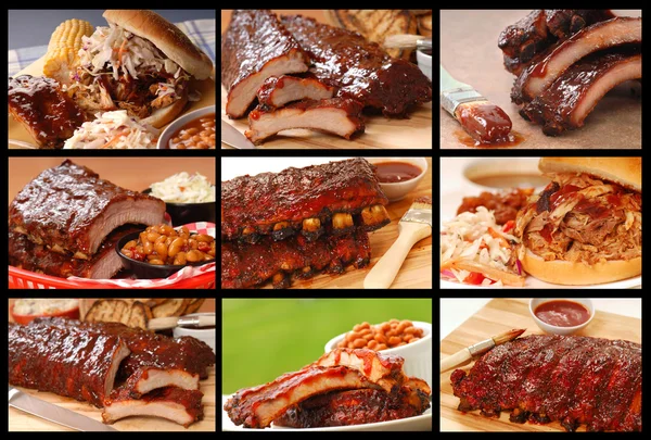 Collage de deliciosos alimentos barbacoa — Foto de Stock