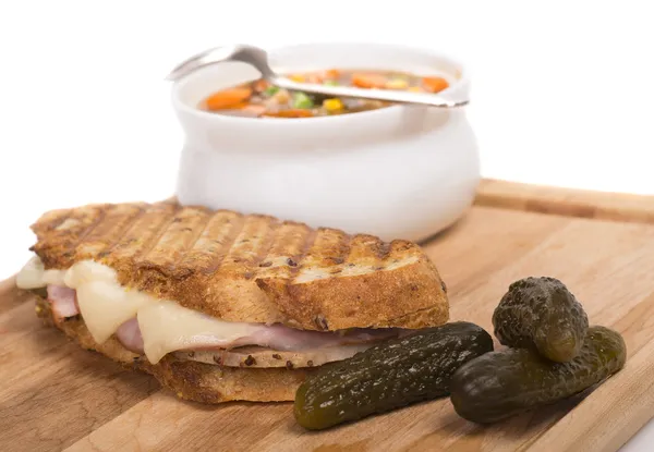 Panini with vegetable soup — Stock Photo, Image