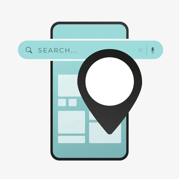 Icono de concepto de búsqueda local. Estrategia local de marketing SEO, algoritmo de optimización de la inteligencia artificial para encontrar en el mapa la ruta óptima o mejor marketing y publicidad. Icono plano aislado en blanco — Vector de stock