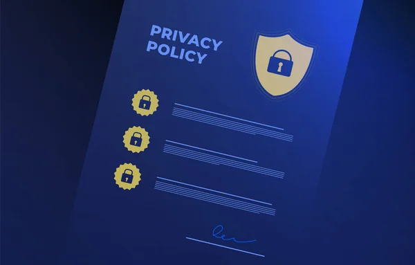 Privacy Policy - Private Security Protection, koncept smlouvy o důvěrných informacích. Osobní důvěrné informace, ochrana údajů, digitální zabezpečení a online bezpečnost. Vektorová ilustrace — Stockový vektor