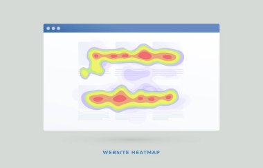 Heat map or website heatmap tool - data technique to visualize the most frequently viewed areas of the web site. Visitor behavior insights concept. Digital Marketing SEO strategy flat vector icon clipart