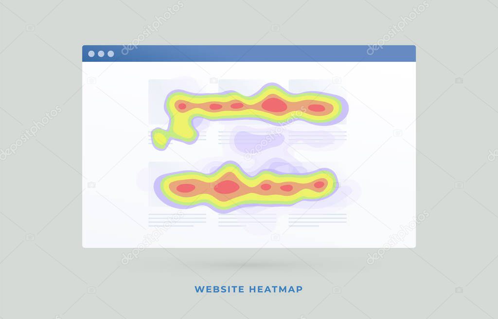 Heat map or website heatmap tool - data technique to visualize the most frequently viewed areas of the web site. Visitor behavior insights concept. Digital Marketing SEO strategy flat vector icon