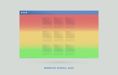 Scrollmap or website scroll heat map tool - type of web page heatmap that visually shows how far users scroll down a page. Digital Marketing SEO strategy increase conversions flat vector icon concept clipart