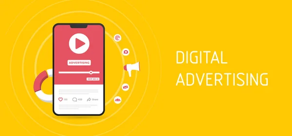 Programlı Video Reklam Vektörü Illüstrasyonu Çevrimiçi Yerli Hedefleme Reklamları Pazarlama — Stok Vektör