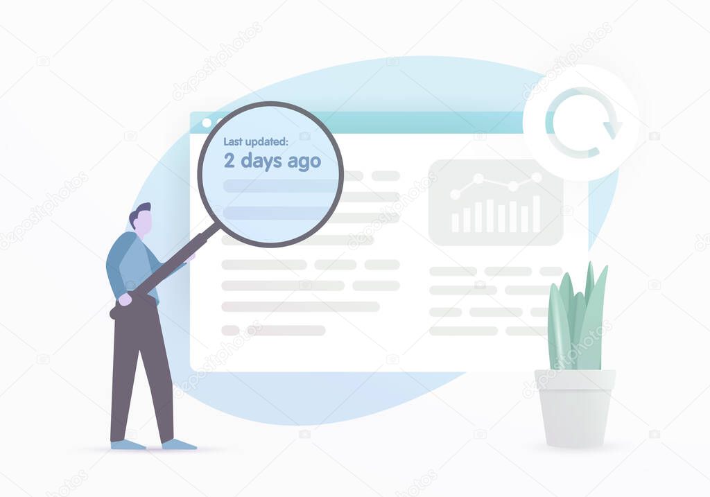 Update Old Content for SEO concept illustration. Updating old blog posts, articles, product pages has been one of the most effective search engine optimization strategy. Replacing outdated information