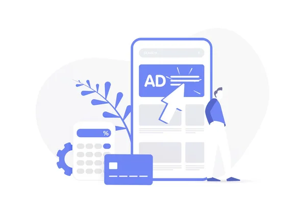 Publicité Mobile Concept Marketing Numérique Contenu Sponsorisé Par Les Médias — Image vectorielle