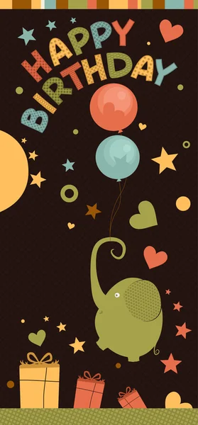 与大象可爱生日快乐贺卡. — 图库矢量图片