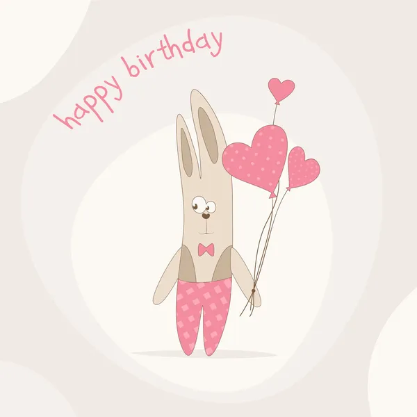 Happy birthday card, cute bunny — Stock Vector