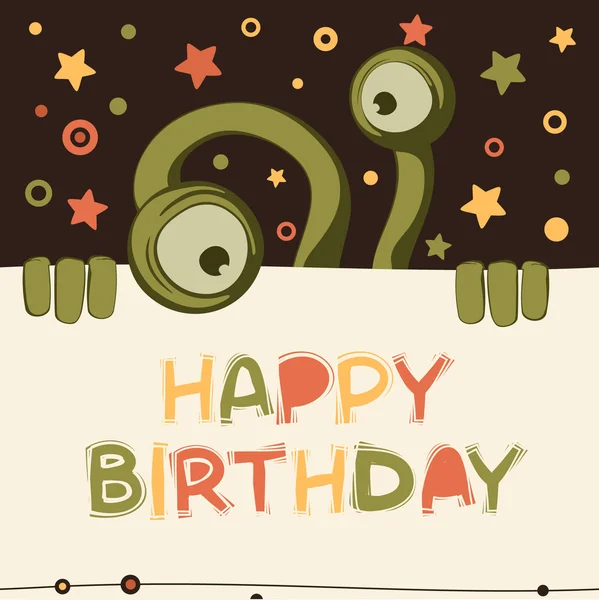 Carte d'anniversaire avec monstre mignon — Image vectorielle