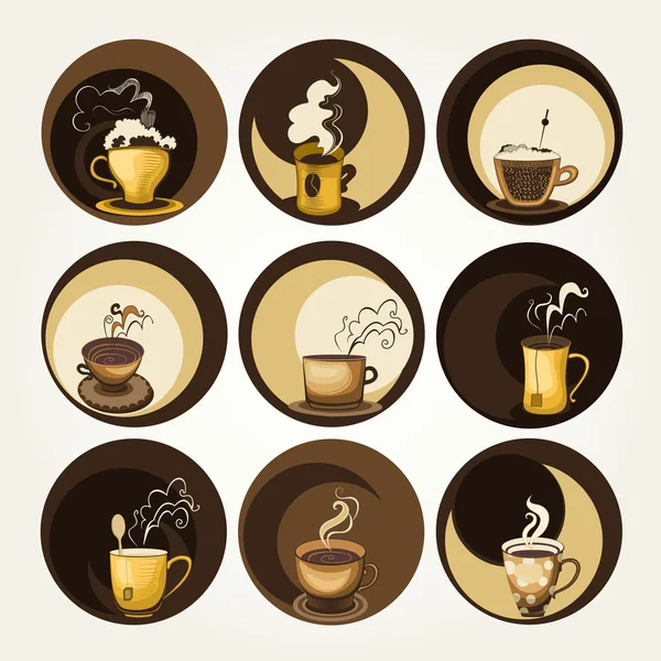 コーヒーと紅茶のシンボルとフード デザインのためのアイコン — ストックベクタ