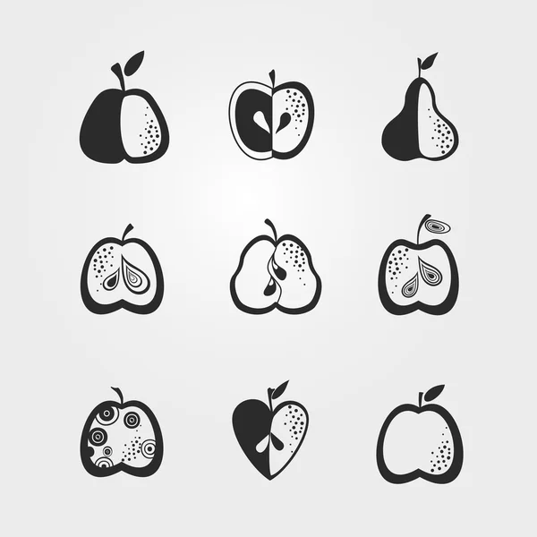 Icono blanco y negro con frutas . — Archivo Imágenes Vectoriales