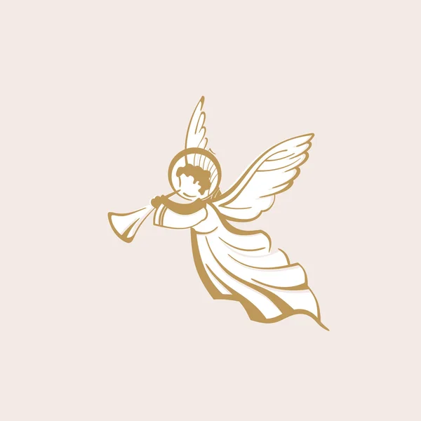 Ángel blanco con trompeta — Vector de stock