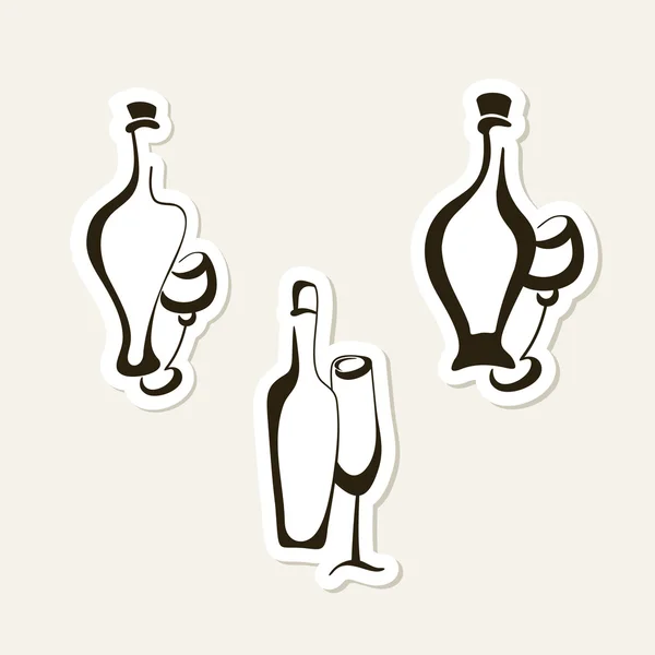 Set di bottiglie e bicchieri. Illustrazione vettoriale — Vettoriale Stock