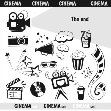 Film beyaz zemin üzerine siyah öğeleri kümesi
