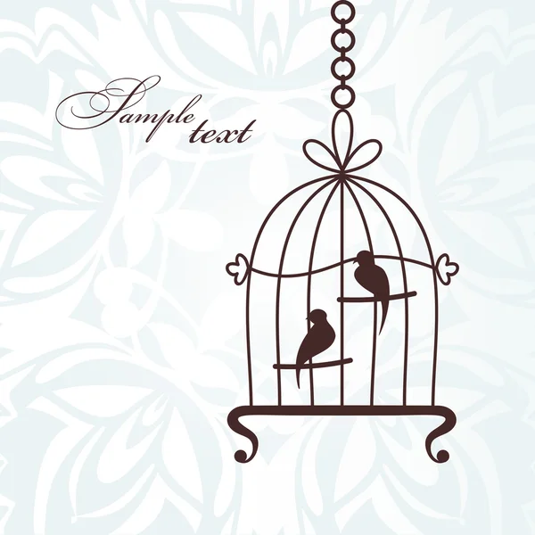 Carte postale design deux oiseaux dans une cage — Image vectorielle